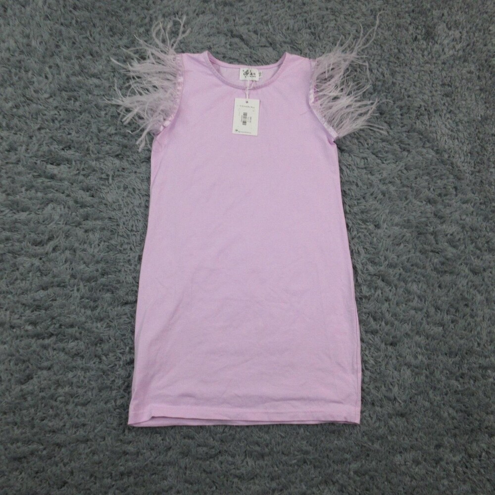 Lola + The Boys Dress Girls 10 Purple Sleeveless Feather Trim Shift Party NWT